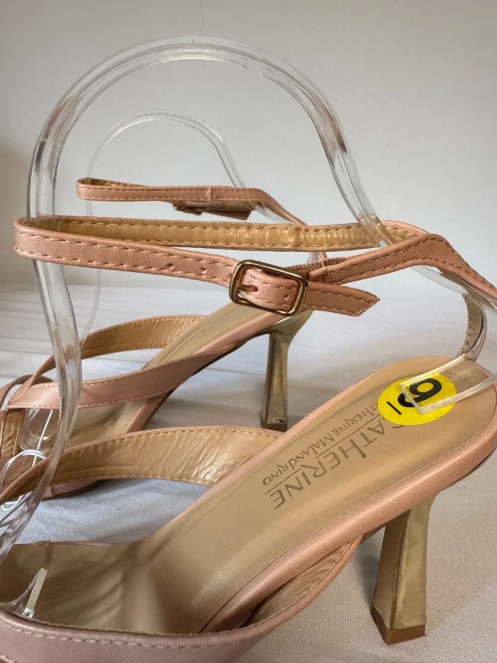 9 Catherine Malandrino Chacha Blush Pink Nude Ankle Strap Sandals Gold Heels
